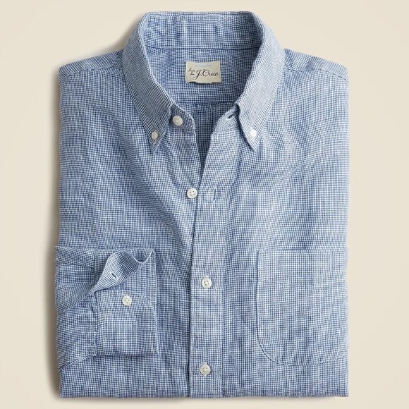 J. Crew Other - NWT $98 J Crew 100% Irish Linen Baird McNutt Blue Houndstooth Shirt Classic Fit